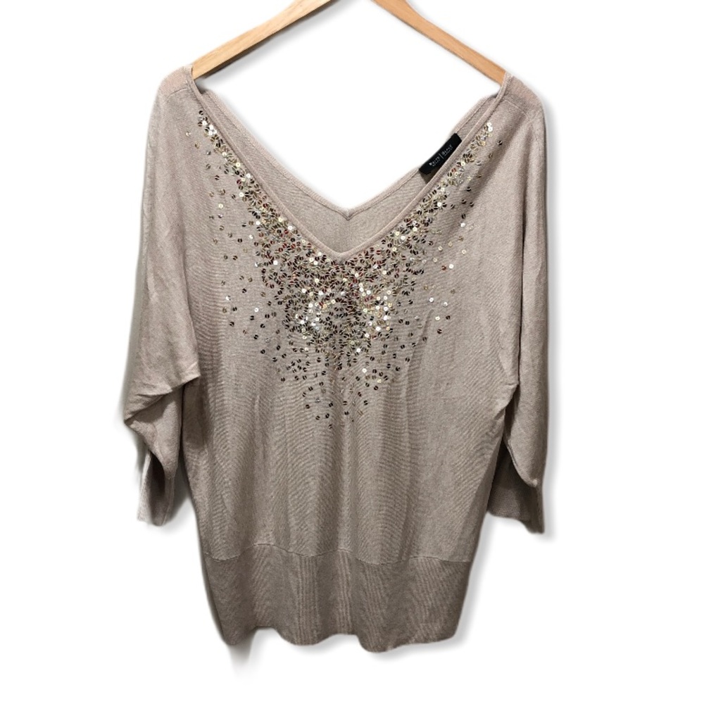 Sold {WHBM} Sequin Cashmere V Front & Back Sweater - Picture 1 of 9